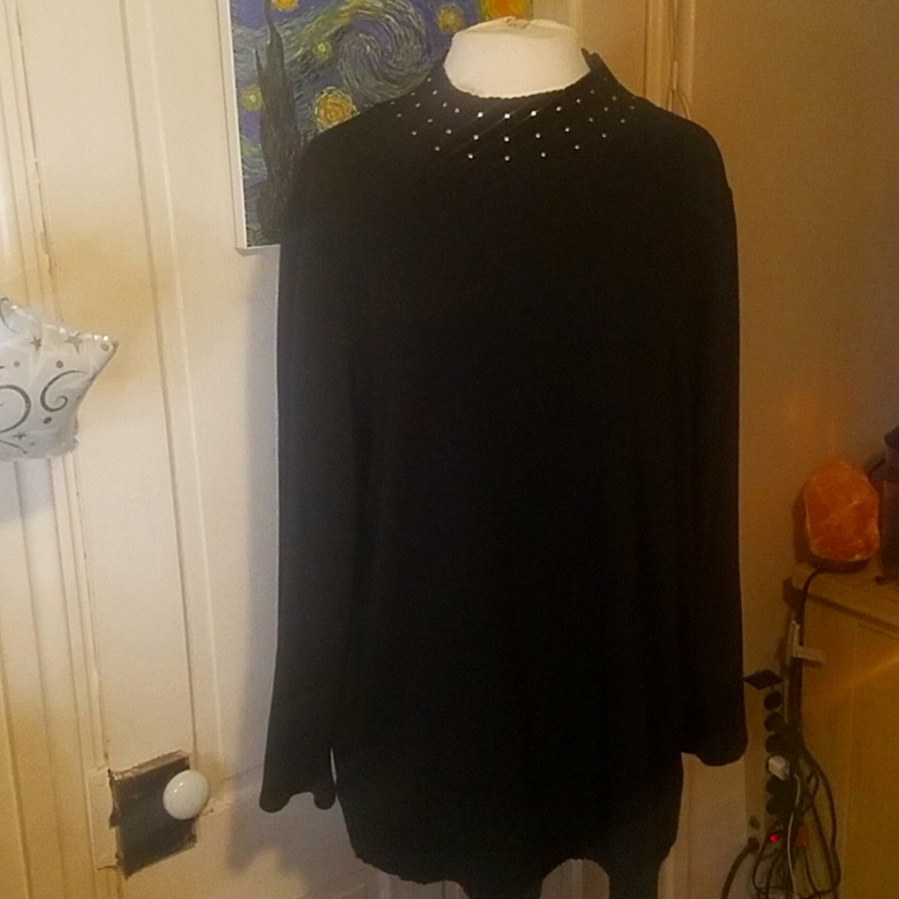 Rafaella 2X Black Sweater w/ Golden Beads on the Upper Collar